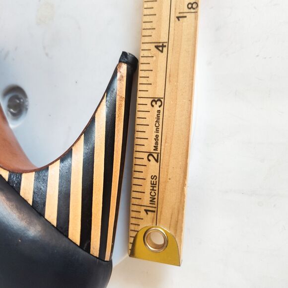 Petra Firenze Heels 9.5 Italian Leather Sole Pumps Navy Blue Pointy Toe Striped - Picture 13 of 13